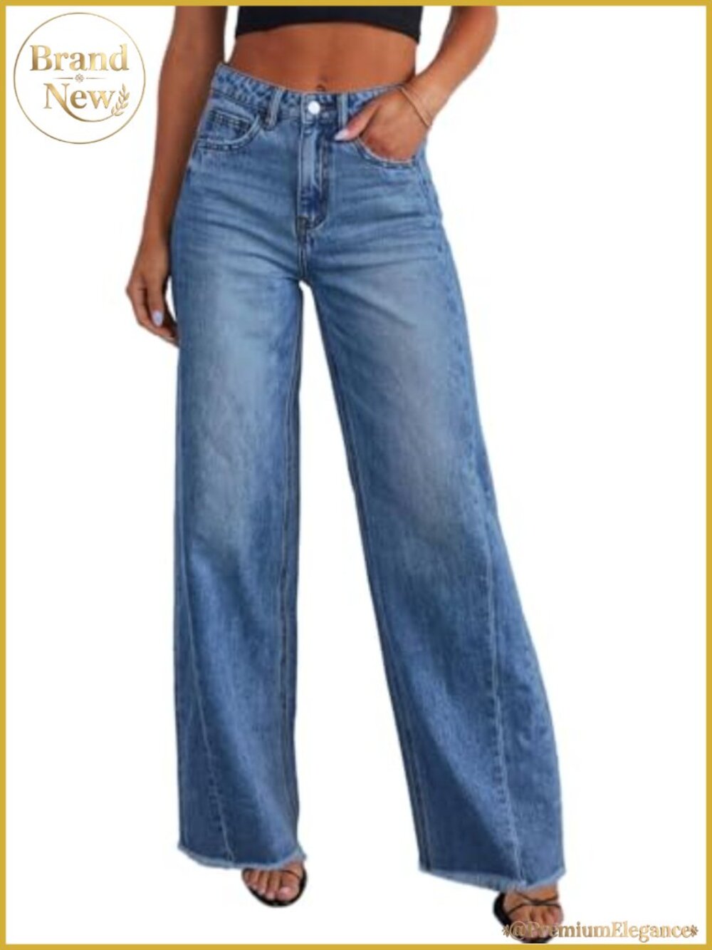 High Waisted Wide Leg Jeans Raw Hem Baggy Denim